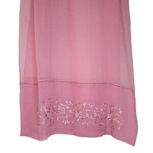 Vintage Scarf Pink 100% Silk Sheer with Floral Ebroidery 20 x 66 inch